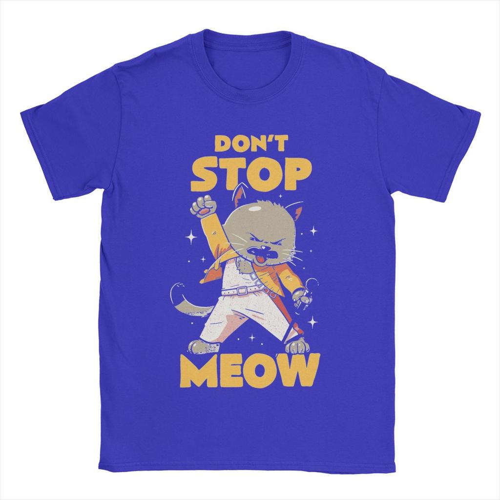 Don't Stop Meow Singing Cat Rock Band T Shirts for Men Pure Cotton T-Shirt O Neck Tee Shirt Short Sleeve Clothing Gift Idea