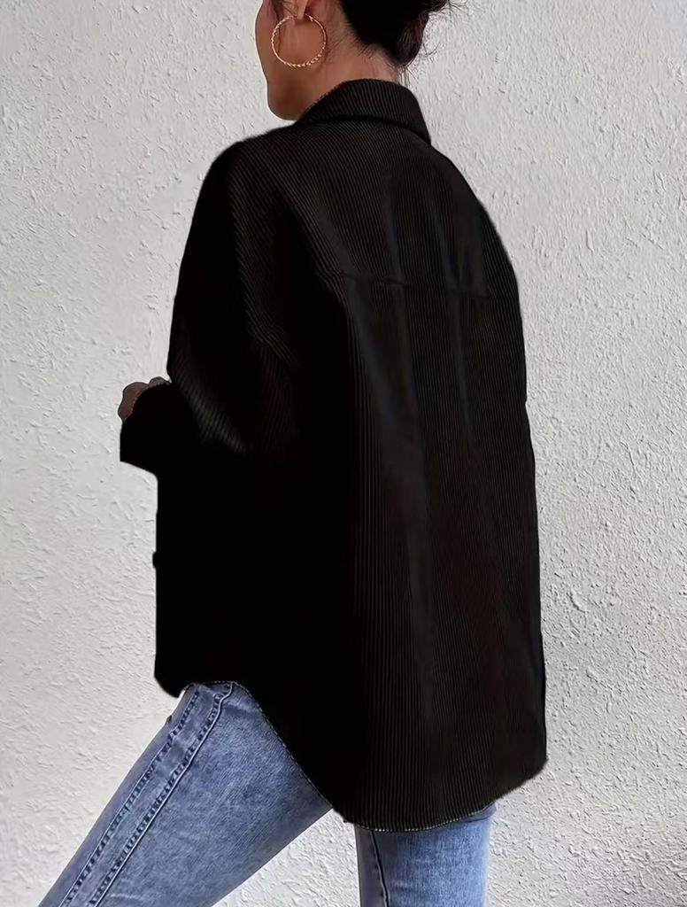 European-American Women's Corduroy Long Sleeve Solid Color Shirt Jacket 2025