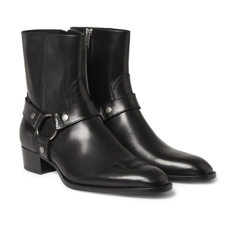 Men's Genuine Leather Pointed Toe Chelsea Boots - Trendy European and American Style Denim Martin Boot