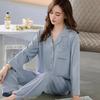 Women's Silky Purple Ice Silk Pajamas Set - Long-Sleeved Cardigan and Pants