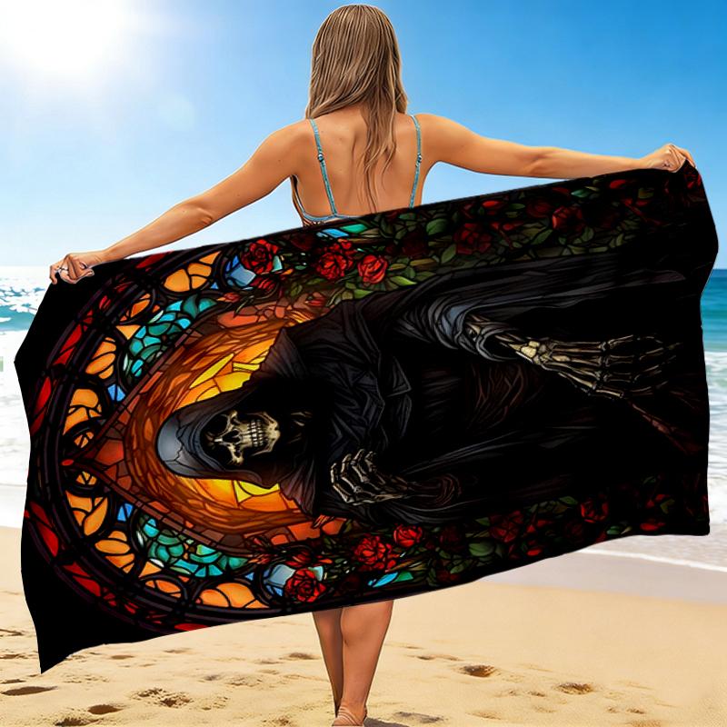1Pc Gothic Glass Reaper Beach Towel Quick Dry Multiuse For Beach Pool Gym Yoga Home Travel Christmas Halloween Xmas Gift G13
