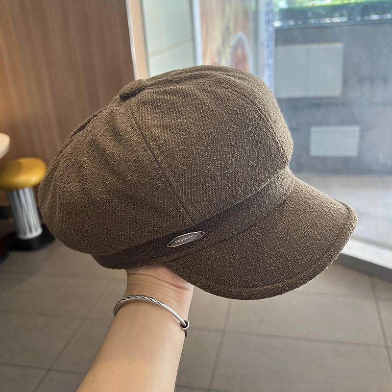 Solid color retro octagonal hat female autumn and winter face small painter hat fashion temperament warm duck tongue beret