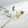Set Of 5 Golden Rings Retro Punk Vintage Snake Heart Green