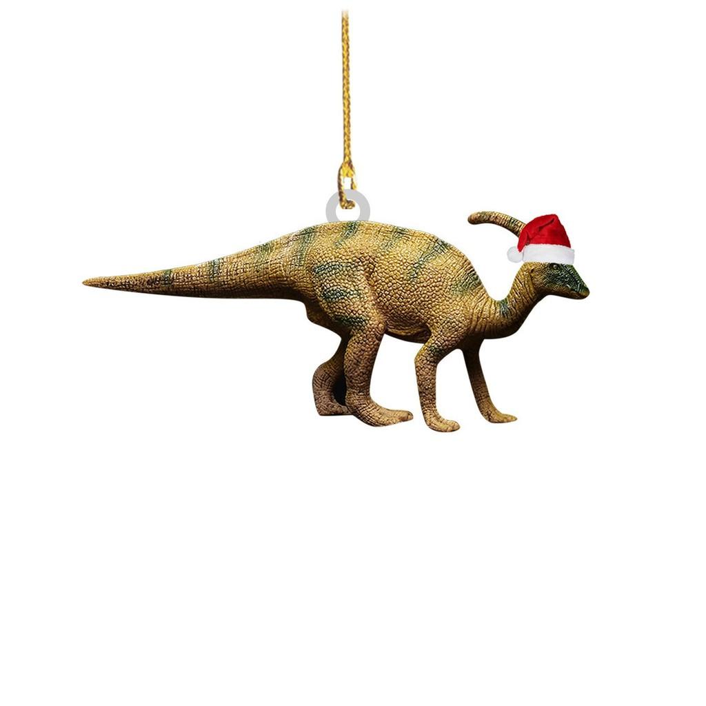 Festive Flat Dinosaur Acrylic Christmas Ornament Cheerful Vehicle Decoration Gift For All Ages