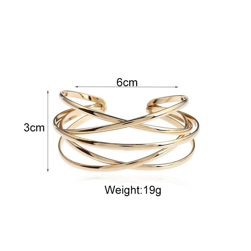 Punk Vintage C-Shaped Opening Bracelets for Women Fashion Simple Cross Layered Metal Cuff Bangle Female Party Daily Jewelry
