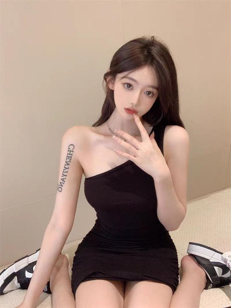 Slash shoulder suspender pure desire dress summer pure desire hottie tight waist small tube top slim skirt