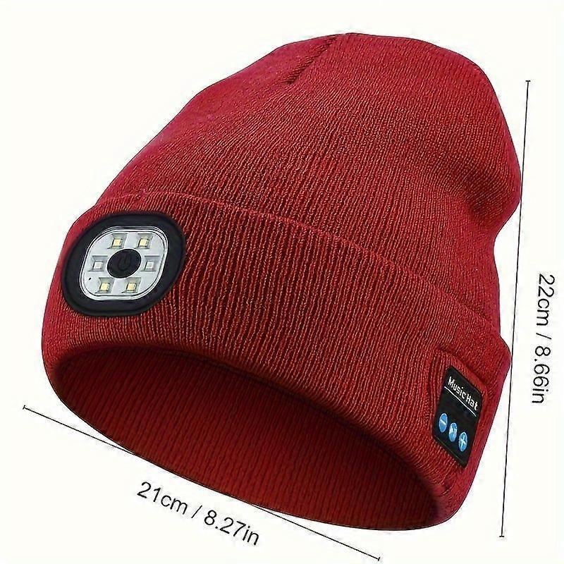 USB Rechargeable LED Beanie Cap, Wireless, Lithium Battery-Polymer, 250mAh, Type-C Charging, Non-Waterproof, with Built-in Headphones, Speaker & Micro