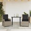 Vidaxl 3-Cz. Garden Furniture Set With Cushions, Grey Rattan Pe