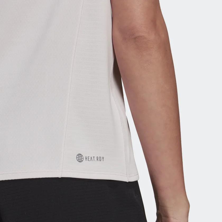 adidas T-shirt de sport à manches courtes en tricot solide et respirant pour femmes, hauts rose blanc HC0575