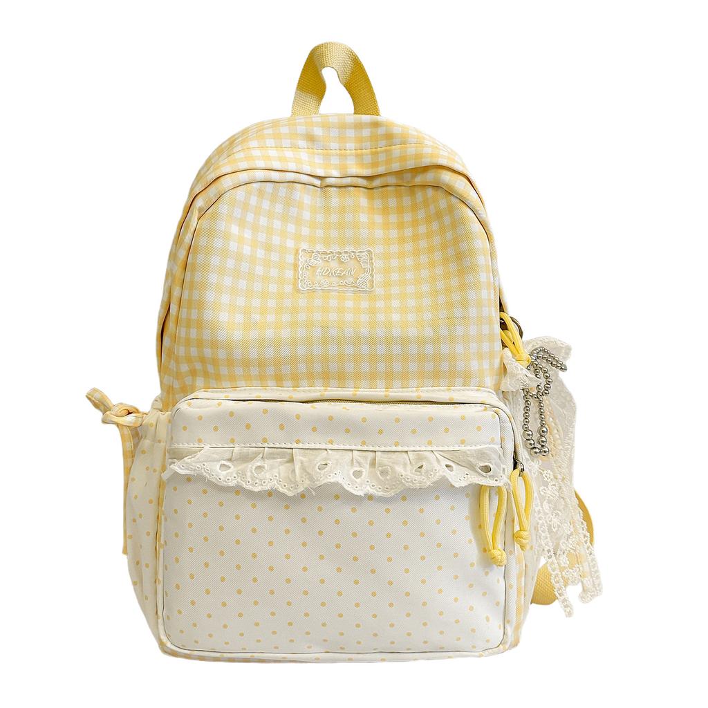 Schoolbag small fresh plaid corrugated schoolbag lace girl heart travel small backpack Japanese sweet wind student party backpack