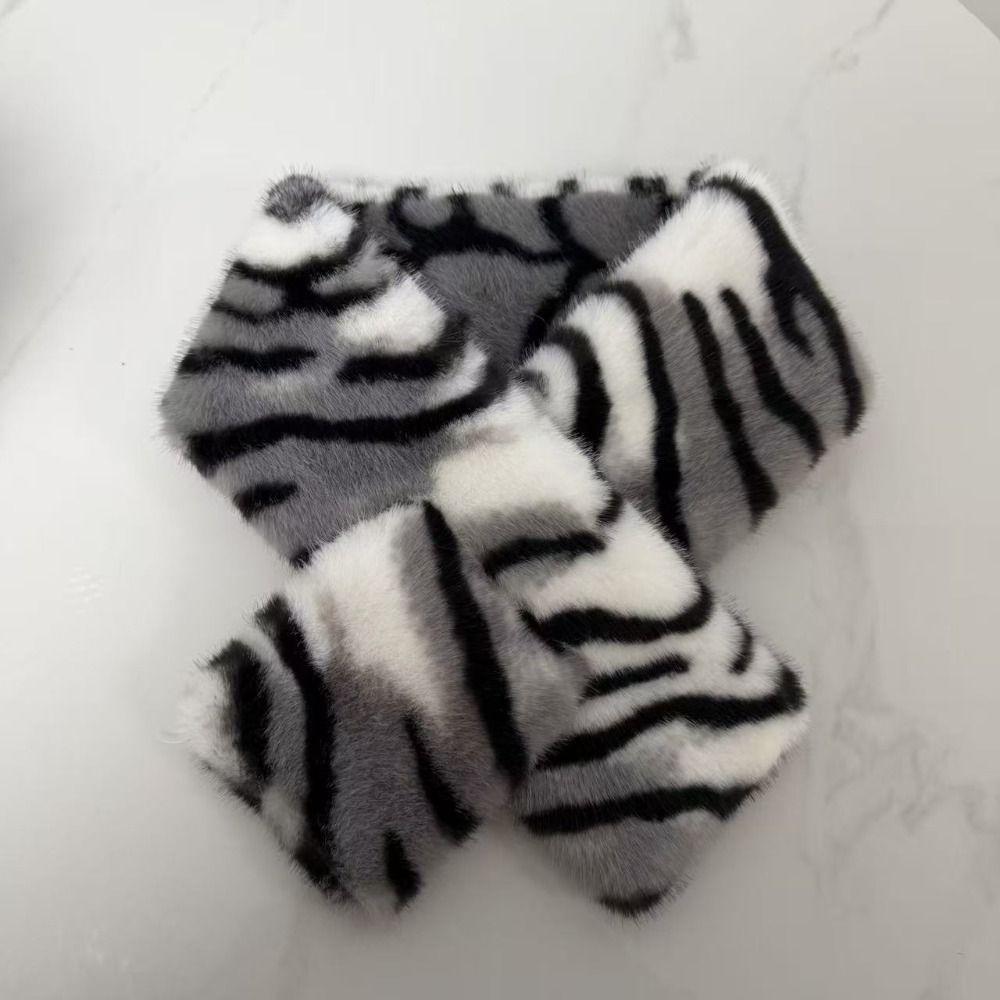 Faux Mink Fur Faux Fur Hat Thick Warm Mink Fur Bucket Cap Leopard Print Scarf  Women Ladies