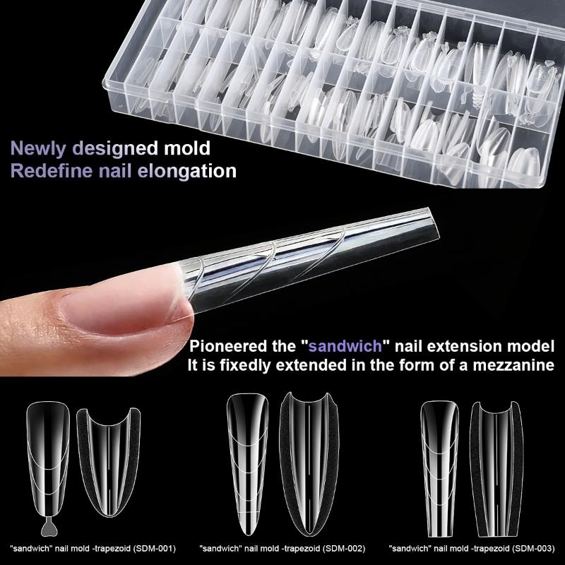 240Pcs Clear Dual Forms Nail Mold Sets Full Cover False Nail Tips Poly Nail Gel Mold Reusable Nail Top Form