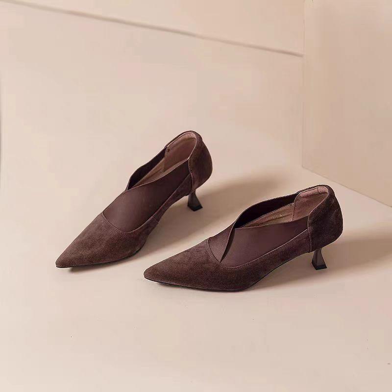 

модные женские туфли с острым носком на шпильках замшевые мокасины зимние дизайнерские туфли 2025 года новые сексуальные элегантные туфли-лодочки для вечернего платья Zapatillas Mujer 42 кофейный
