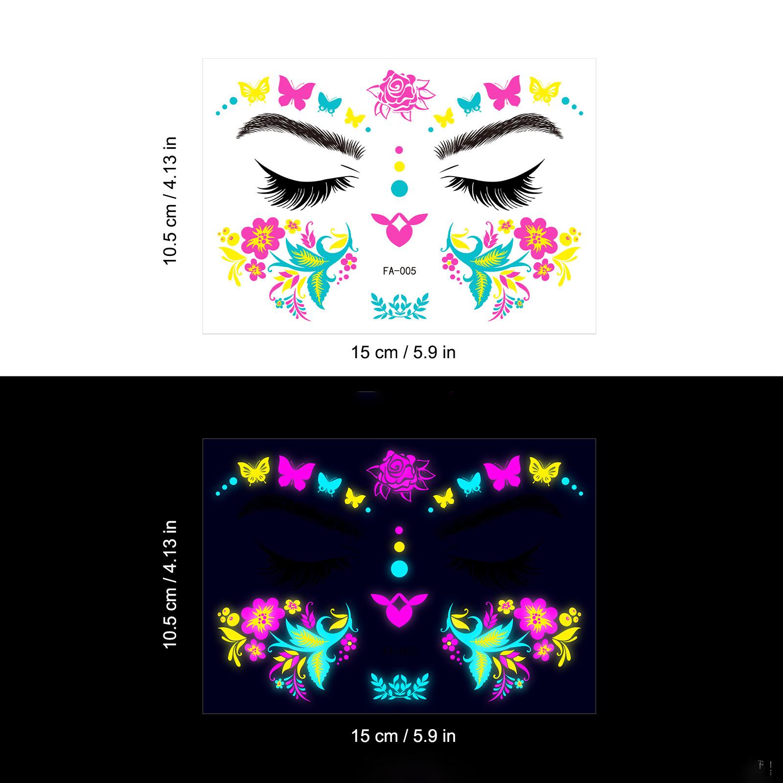 

Водостойкая временная татуировка-наклейка Маскарадная неоновая флуоресцентная наклейка для лица Музыкальный фестиваль Светящаяся поддельная татуировка Макияж Блеск 1