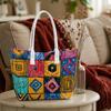 Bohemian Geometric Print Tote Bag Casual Large Capacity Portable Shoulder Bag for Daily Shopping Travel Commute Use