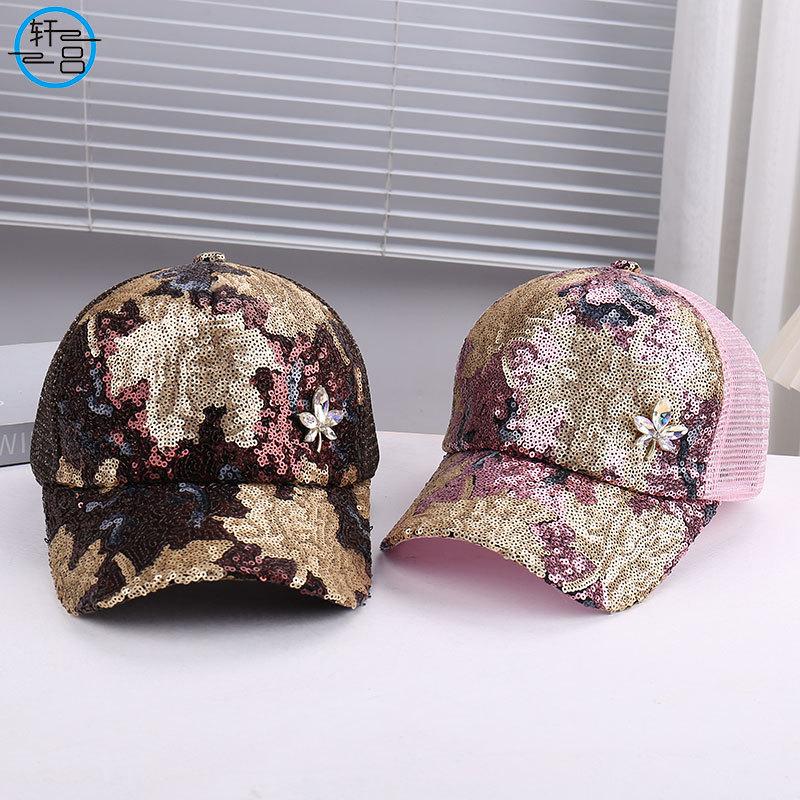 Fashion mesh sequins decoration simple niche light breathable baseball cap outdoor travel walking sunshade sunscreen cap