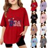 Kids Short Sleeve T-Shirt USA Print Independence Day Graphic Tee Top Casual Fit Soft Fabric Comfortable Wear for Boys and Girls