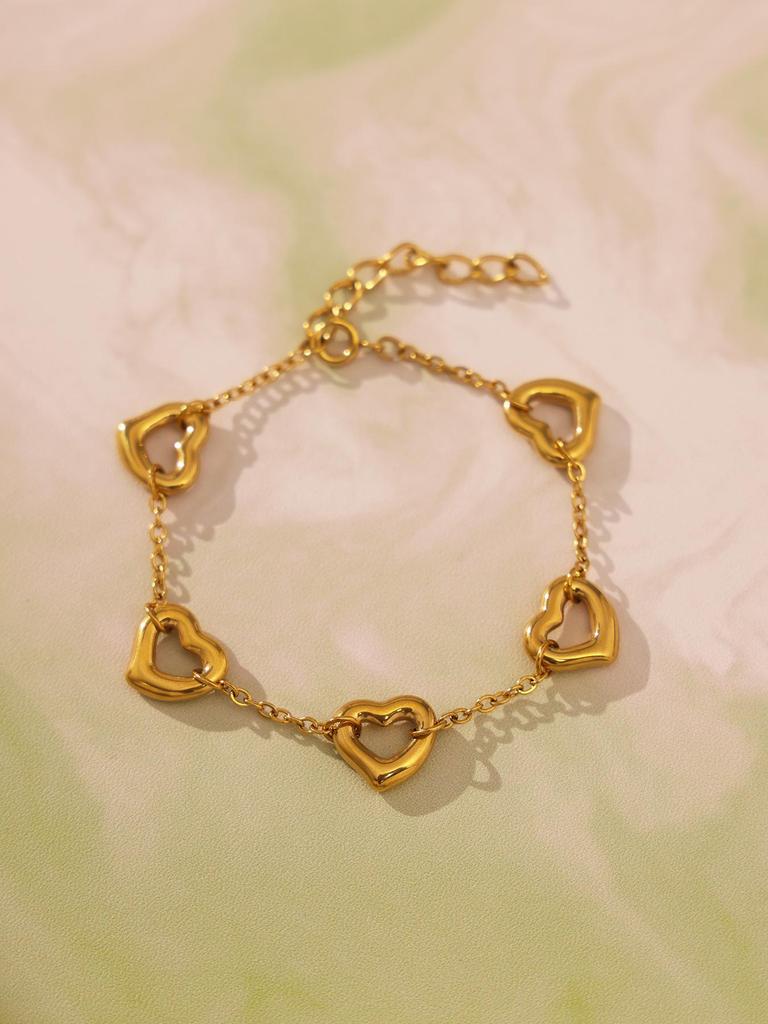 Qiong Yao French Luxury Hollow Heart Bracelet Plated In Real Gold
