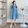 Summer Denim Maternity Dress with Doll Collar - Lightweight, Breastfeeding-Friendly Long Skirt