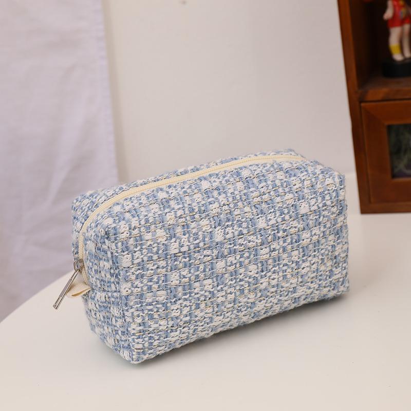 Kawaii Canvas Plaid Travel Cosmetic Lipstick Storage Bag Cute Women Makeup Kits Handbags Organizer Wallet Pencil Cases Pouch Bag
