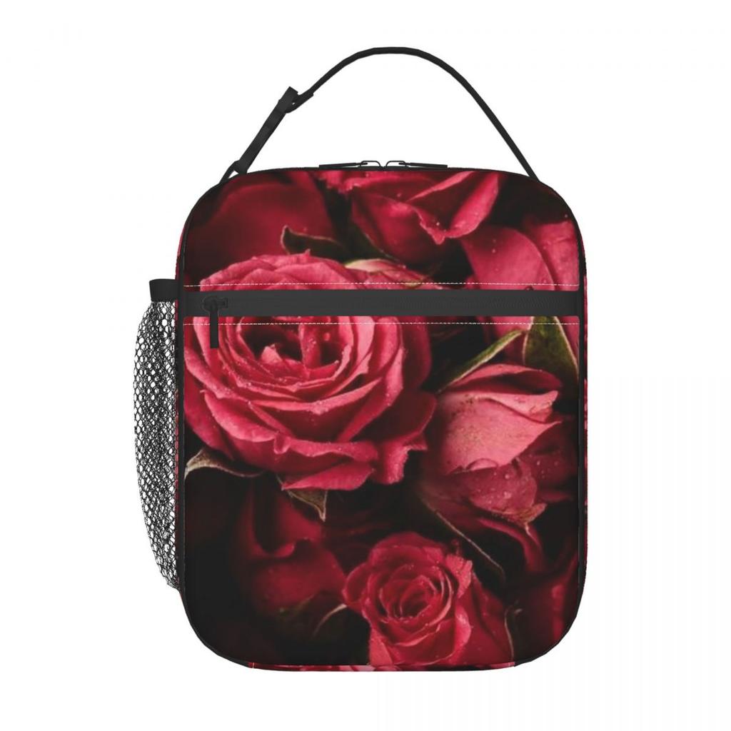 Red Rose Floral Design Insulated Lunch Bag for Women Kids Leakproof Food Boxes Thermal Lunch Box Tote