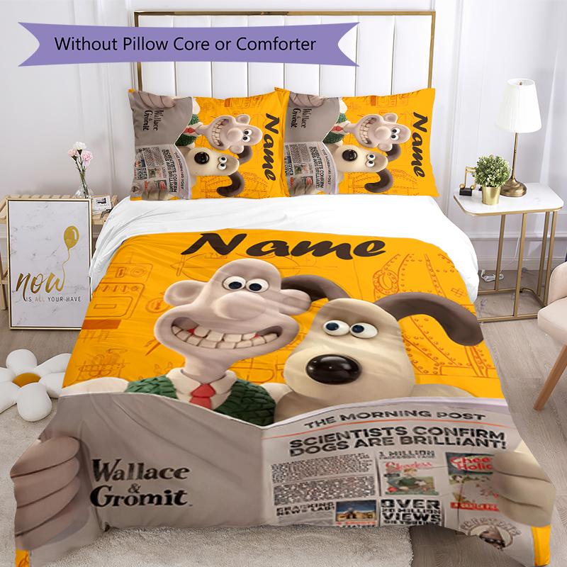 3pcs Custom Name Wallace and Gromit Bedding Set Duvet Cover Closure Includes 1 Duvet Cover & 2 Pillowcases for All Seasons Bedroom Decor