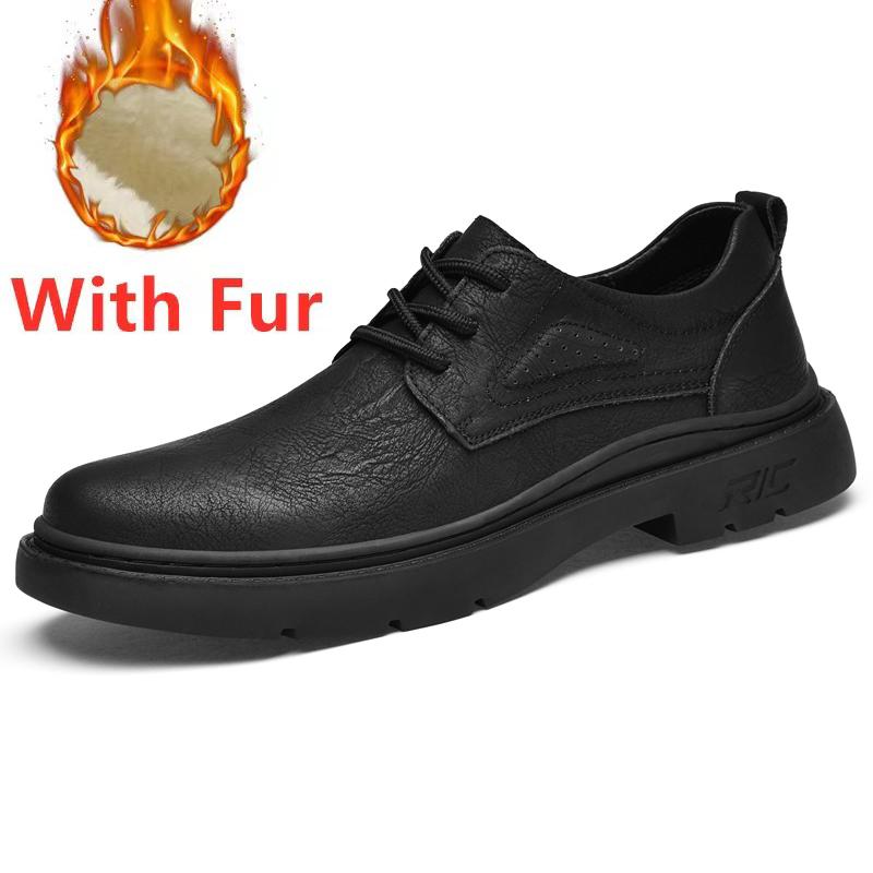 Genuine Leather Men Casual Shoes Luxury Warm Plush Fur Winter Sneakers Male Comfortable Oxford Shoes All-match Business Footwear