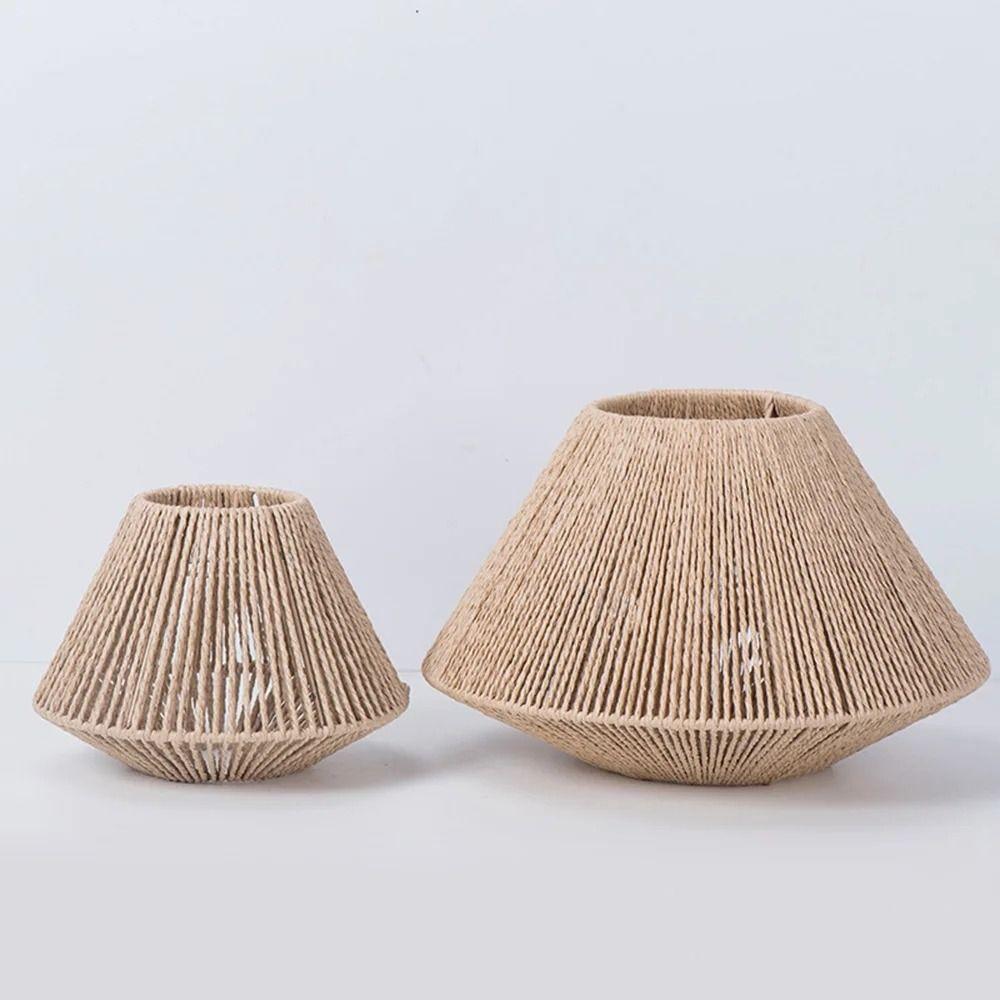 Hanging Wicker Straw Woven Lampshade Rattan Geometric Shade Light Cover Hanging Lamp Cover  Bedroom