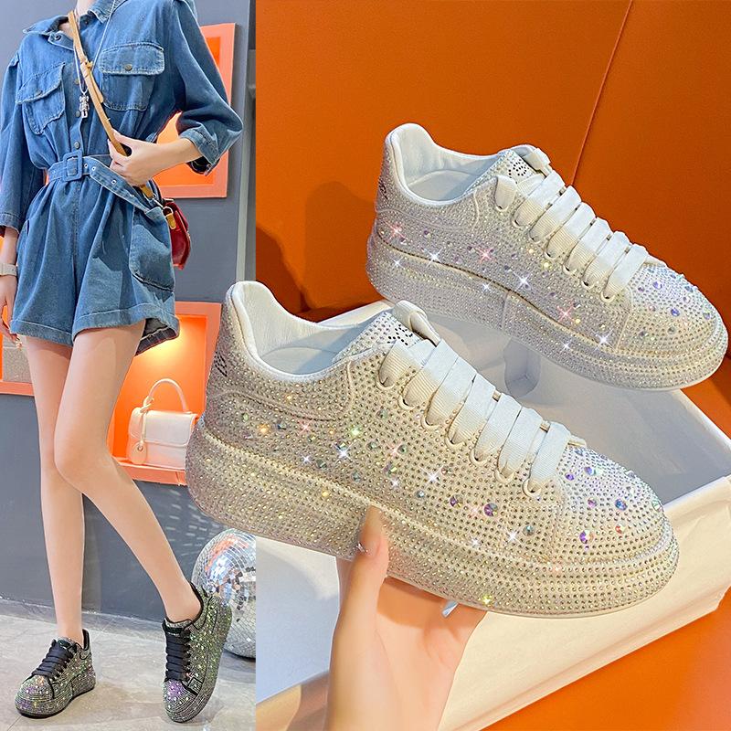 Fashion Sneakers Women Trend  New Spring Autumn Platform Lace Up Rhinestone Women Casual Shoes Designer Shiny Ladies Shoes