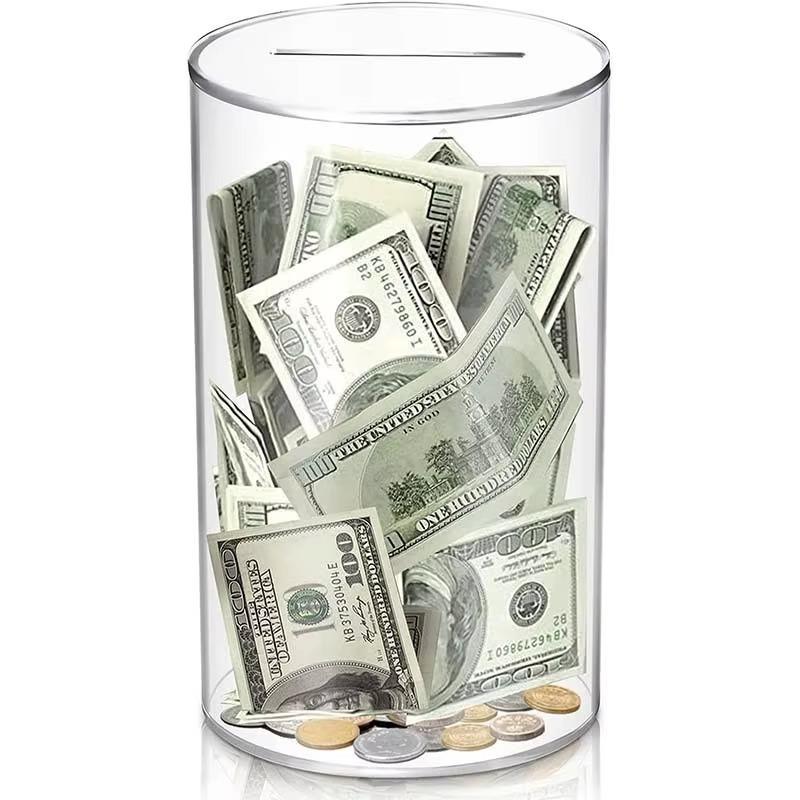 Modern Acrylic Money Jar Piggy Bank Child-Safe Unopenable Design Transparent Coin Savings Container Home Decor Desk Organizer