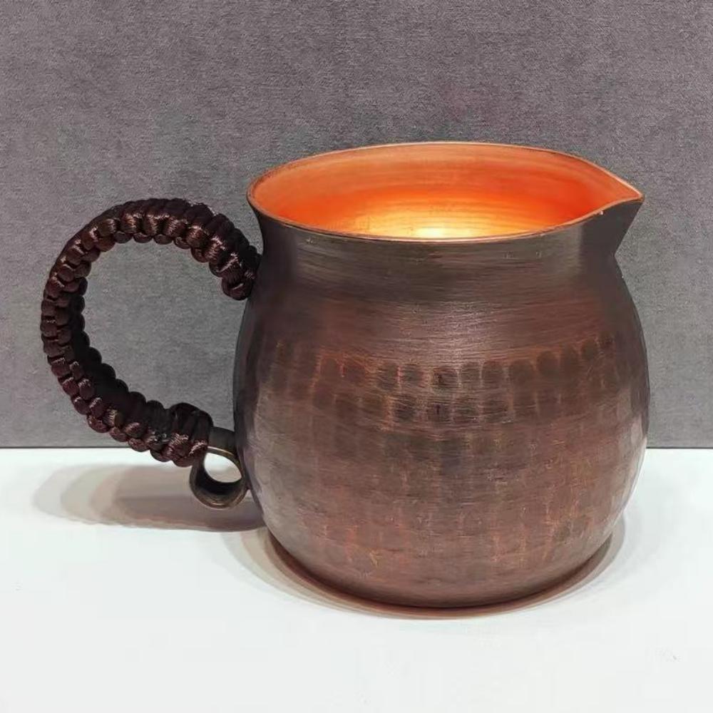 Vintage Pure Copper Coffee Cup,Handcrafted Thickened Engraving Hammer Texture Woven Handle 300 ml Beer Mug,Tea Cup Tableware