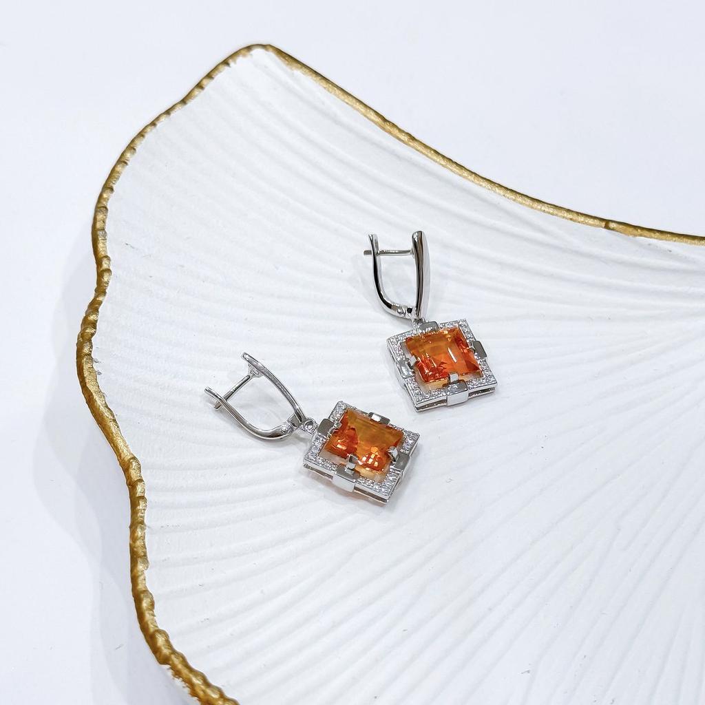 Silberohrringe mit natürlichem Goldquarz 9,713 ct, Zirkonia (2165736)