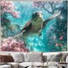 1 Stück tropische Unterwasser-Meeresschildkröte Wandbehang Wandteppich - Pfirsich Hellbeige Stoff, Lebendiges Korallenriff & Fisch Design, Horizontal