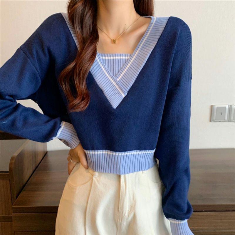Elegant Knitted V Neck Pullover Sweater Women's Autumn and Winter Fashion Loose Outer Bottoming Shirt 2025 New Casual Simple Short Tops Clothing