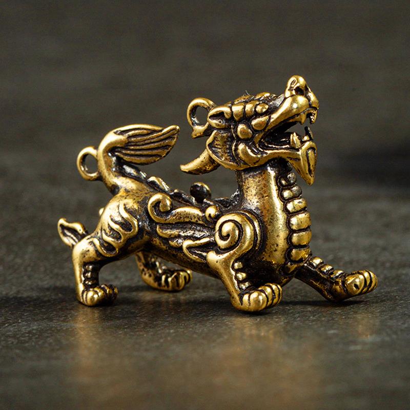1PC Chinese Beast Dragon Statue Bronze Figurine Ornaments Antique Copper Mythical Animal Miniature Home Decor Crafts Collection
