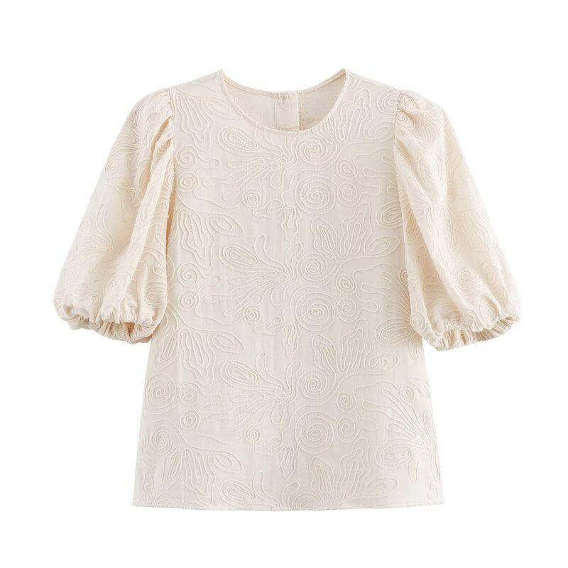 

Fashion Style 2024 Summer New Arrival Women s round Neck All-Matching Slimming Embroidered Shirt Mid Waist Wide Leg Pants 4437245 Top L