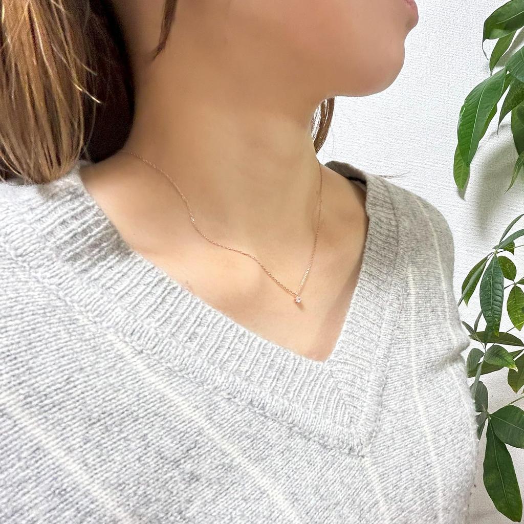 Halskette für einzelne 925er Roségold-Garantie [BmoonNotte] Damen, Stein, Zirkonia, hypoallergen, Silber, 14K, zart, schlicht, [30-tägige Herstellergarantie]