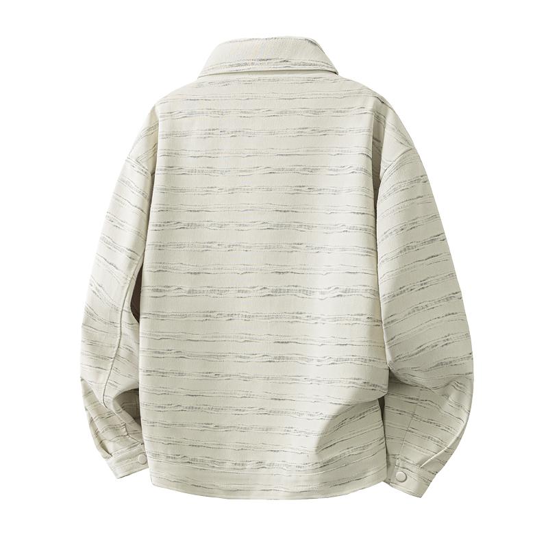 Men Lapel Button Down Striped Jacket Loose Casual Long Sleeve Outerwear Coat