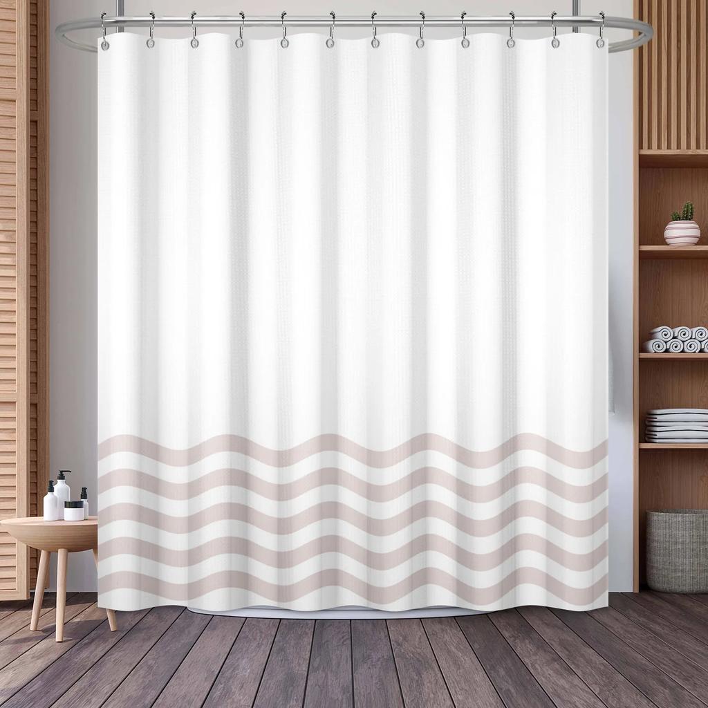 Waffle Shower Curtains Modern Hotel Style Striped Geometric Pattern Bath Decor Waterproof Polyester Bathroom Curtain with Hooks