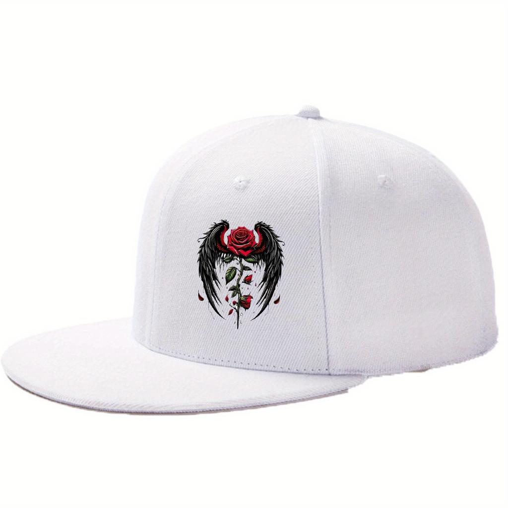 Winged Rose Graphic Baseball Cap Unisex Adjustable Polyester Snapback Hat for Casual Outdoor