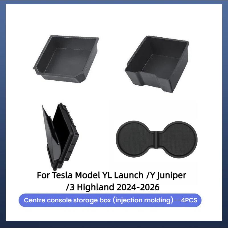 For Tesla Model YL Launch /Y Juniper/3 Highland 2026 Center Armrest Hidden Storage Box Coaster Console Organizer Box Accessories