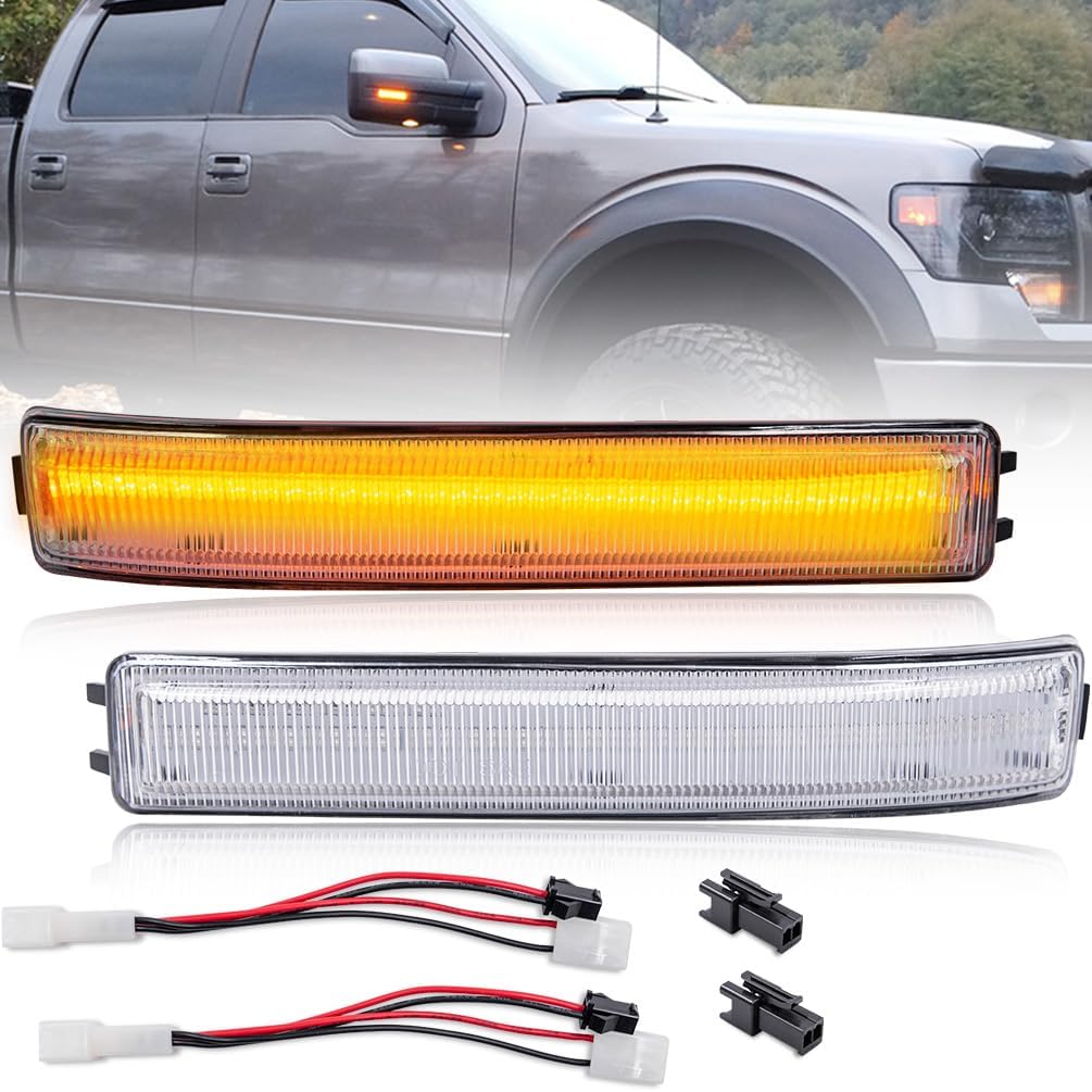

NJSBYL LED Side Mirror Turn Signal Lamps for 2009-2014 Ford F150, F150 SVT-Raptor, Lincoln Mark LT Clear Lens Amber LED Tow Mirrors Turning Left 2.Amber Light & Clear Len