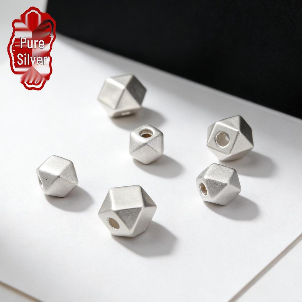 Sterling Silver 999 Hexagonal Spacer Beads – Pure Silver Frosted Geometric Beads for DIY Bracelet Weaving