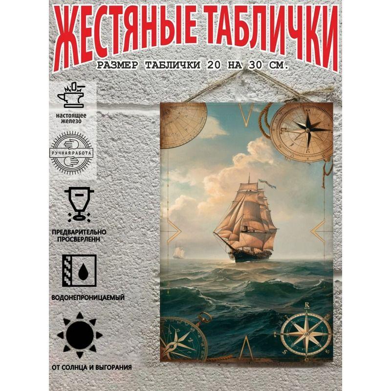 Vintage Sailing Ship Nautical Map Metal Wall Art Decor 20x30cm