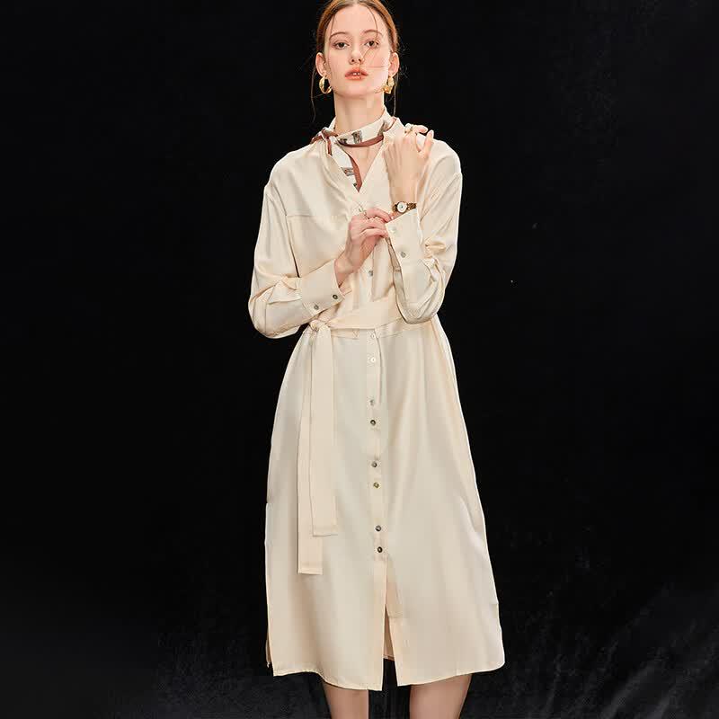 Wudao 100% Mulberry Silk Tie-Waist Maxi Dress
