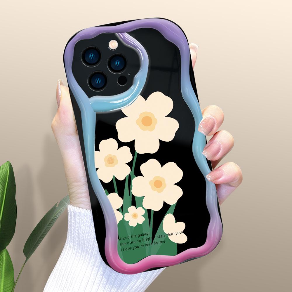 Cartoon Pattern Cream Texture Casing Wavy Edge Soft Silicone Cover Phone Case for IPhone Samsung Huawei Honor Xiaomi Redmi OPPO Realme Vivo Infinix