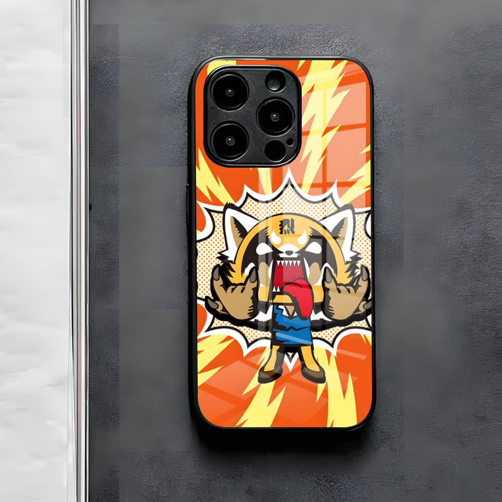 

Cute A-Aggretsuko Phone Case For IPhone 17 Air 16 E Pro Max 15 14 13 Mini 12 Pro 11 Max Plus Black Glass Cover iPhone 15 Plus
