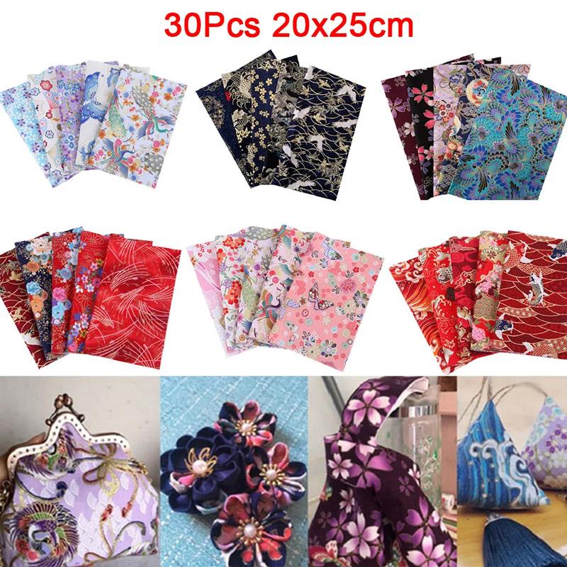 30Pcs Japanese Printed Cotton Fabric DIY Needlework Dress Patchwork Cloth Quilting Handmade Sewing Home Textile Material 20*25cm
