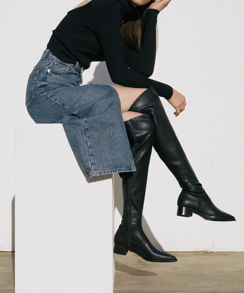 Moodnight Harper Knee-High Boots - 4 Colors 4Cm Stretch Knee-High Flat Boots (Type B)
