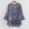 Top din șifon cu mâneci lanternă florală pentru femei europene și americane, colecția vara 2025